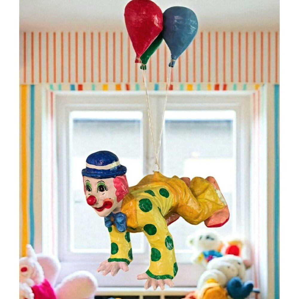 VTG Hanging Clown Balloons XL Paper Mache Kids Room Daycare Circus Decor Mexico